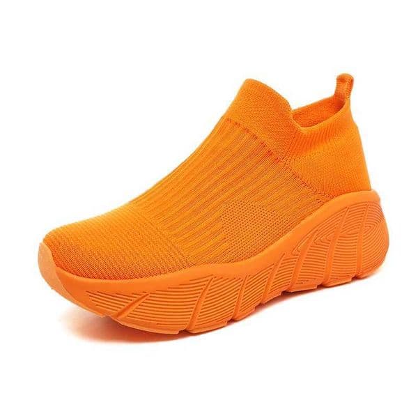 Fashion Platform Sports Shoes Men Orange High Top Knit Casual Sneakers Women Lightweight Breathable Slip-on Mens Running Shoes Z250507