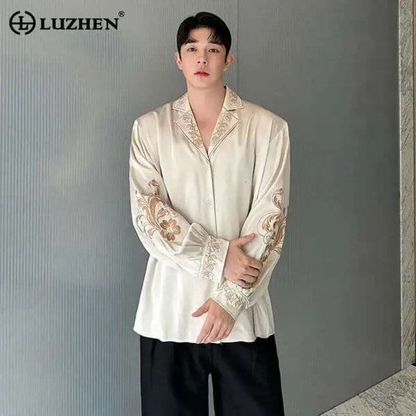 LUZHEN Design New Fashion Elegant Embroidery 2025 Spring Long Sleeve Shirts Original Personalized Stylish Loose Men Tops Lz8747