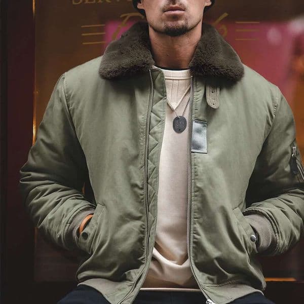 Maden Vintage B15 Bomber Jacket For Men Faux Rabbit Fur Lapel Signature Arm Pocket Winter Thickened Warm Windproof Coat Parkas