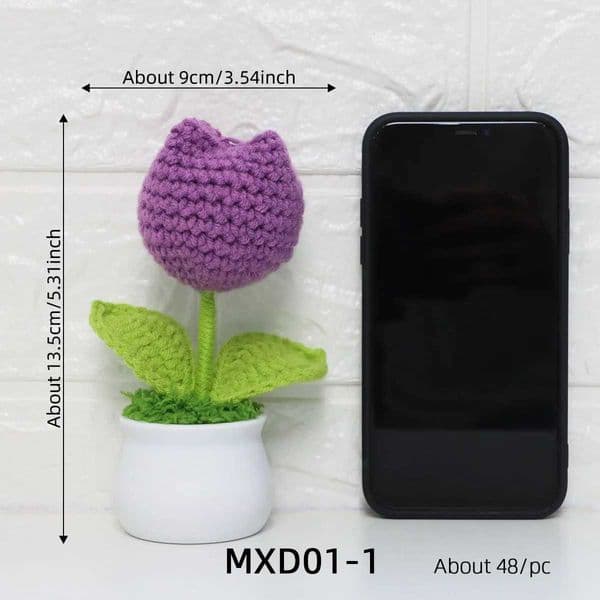Handmade Crochet Yarn Simulation Tulip Potted Plant Small Ornament Office Ornament Teachers Day Gift X2505081
