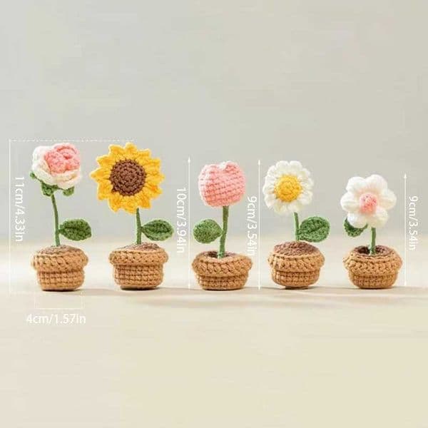 Mini Cute Finished Crochet Flowers Hand-knitted Sunflower Rose Flowers Potted Plants Handmade Bouquet Home Desktop Decorative X2505081