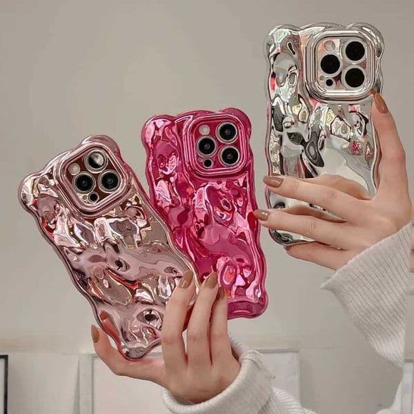 Luxury Plating Wrinkle Wavy Curly Edge Phone Case For iPhone 16 15 12 13 14 Pro Max 3D Unevenness Soft Camera Protection Cover M250508