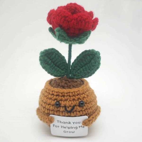 Hand-knitted Crochet Rose Flowers Woven Plants Potted Artificial Sunflowers Positive Flower Room Table Ornament Birthday Gift X250508