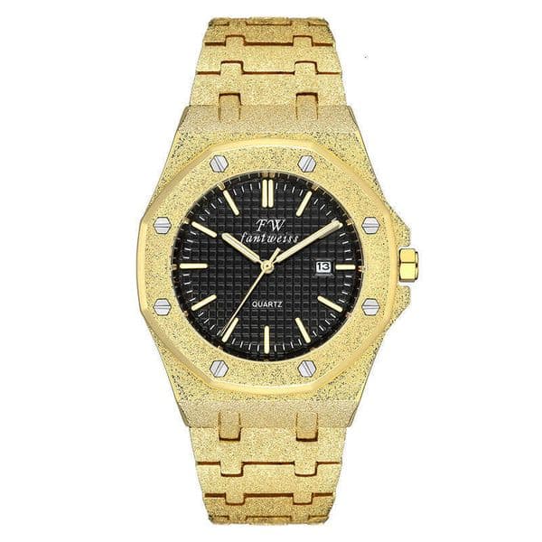 Men's frosted octagonal large dial luminous waterproof hammer gold craft steel strap watch