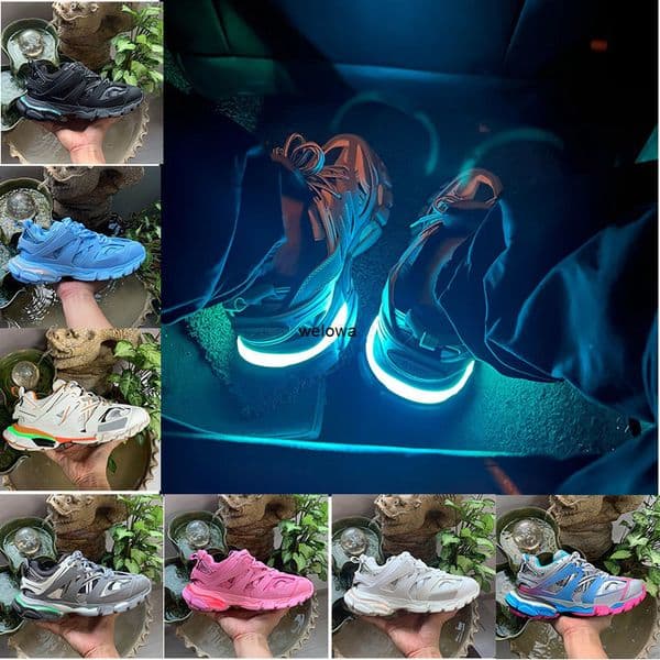 LED Track 3 3.0 Sneaker for men women shoes track runner led lighted gomma leather Grey Trainer Nylon Printed Platform Sneakers Light tracks size 45FX