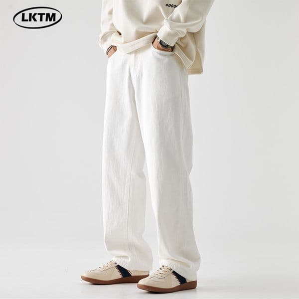 New Texture Bamboo Knot Design Hanging White Jeans Men's High End Versatile Straight Pants