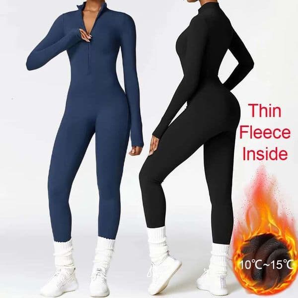 Autumn Winter Yoga Jumpsuit Women's Tracksuit Long-sleeved Sports Sets Woman Fleece Warm Fiess Overalls Gym Female Sportswear