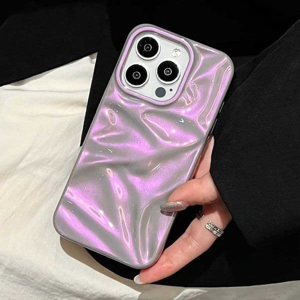 Colorful Purple Pink Glossy Wrinkled Phone Case For iPhone 16 15 14 Plus 13 12 Pro Max 11 Solid Color Soft Shockproof Back Cover T250508