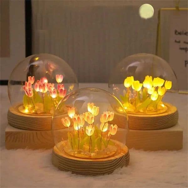 Artificial Tulip Flower Night Light Handmade DIY Bedside Lamp LED Night Lamp Bedroom Decor Christmas Birthday Gifts Table Lamp Z250508