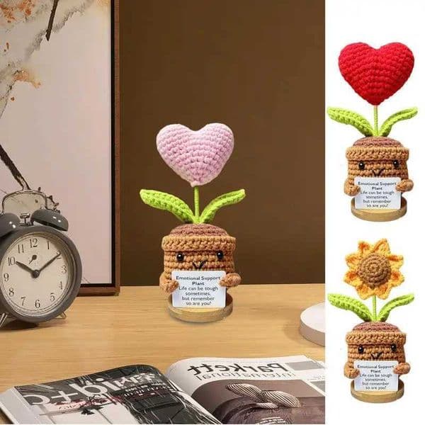 Handmade Crochet Flowers With Positive Card Sunflowers Crochet Flower Positive Emotional Support Knitted Love Flowers Room Deco X2505081