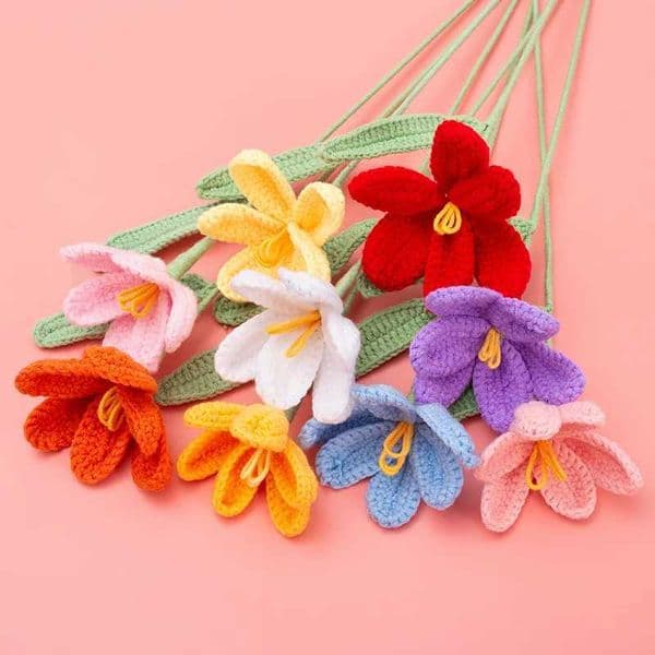 1pc Tulips Crochet Flower Creative Knitted Bouquet Artificial Tulip Plants Wedding Party Home Decor Friends Gift X250508
