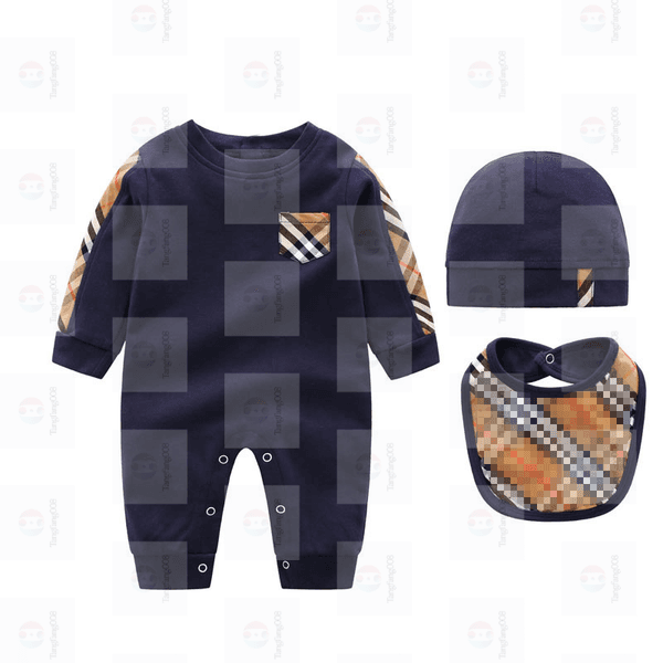 3PCS/Set Baby Romper+Bibs+Hat Newborn Cotton Baby Overalls Boy Girls Clothes One Piece Pocket Jumpsuits Long sleeves short sleeves