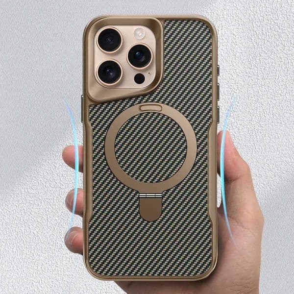 Desert Titanium metal holder carbon fibre magnetic phone case for iPhone 16 15 14 13 12 Pro Max charging ARMor hard case T250508
