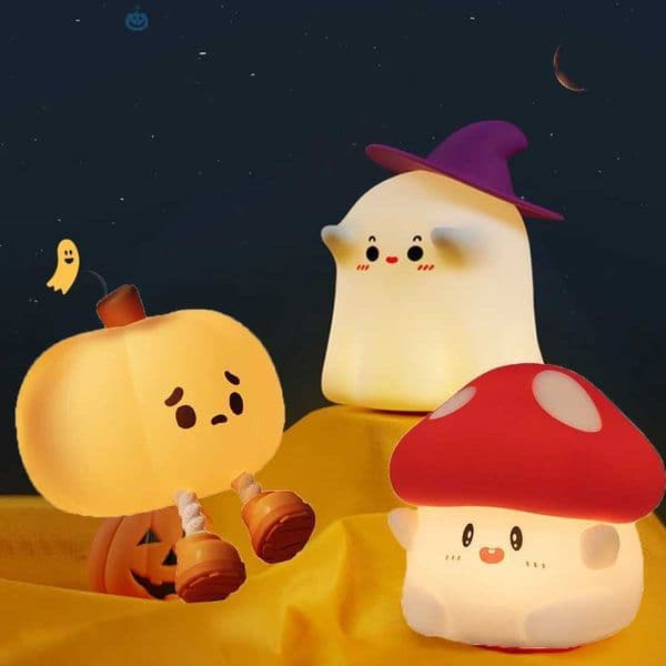 Halloween LED Night Light Silicone Desk Lamp Mushroom Pumpkin Cute Cartoon Childrens Birthday Gift Kindergarten Bedroom Night Light Z250508 M260303
