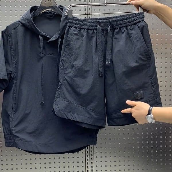 Men's Summer Quick-Dry Hoodie & Shorts Set Lightweight Casual Sports Outfit