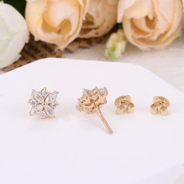 DEF VVS1 Moissanite Diamond Marquise Stud Earrings Solid 10k Real Yellow Gold Pass Diamond Tester Designer Wedding Earrings