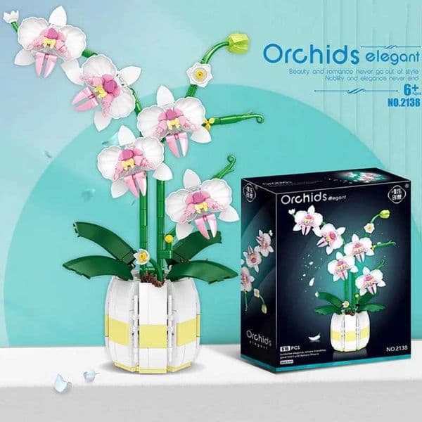 Moth Orchid Potted Building Blocks Bouquet Home Desktop Decoration Flower Puzzle Toy for Childrens Creative Holiday Gift X250509