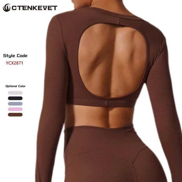 Ctenkevet Sporty Long Shirt Women Crop Top Backless Gym Wear Female Yoga Wear Breathable Soften Blouse Women Sport T-Shirt W250509
