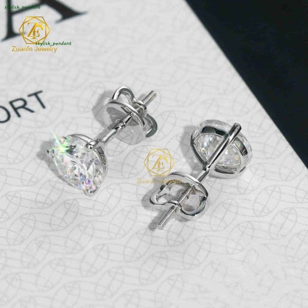 High-end Custom 1ct 6.5mm Moissanite Diamond Stud Earrings 18K Solid Gold with Three Prongs Setting Fine Jewelry for Women