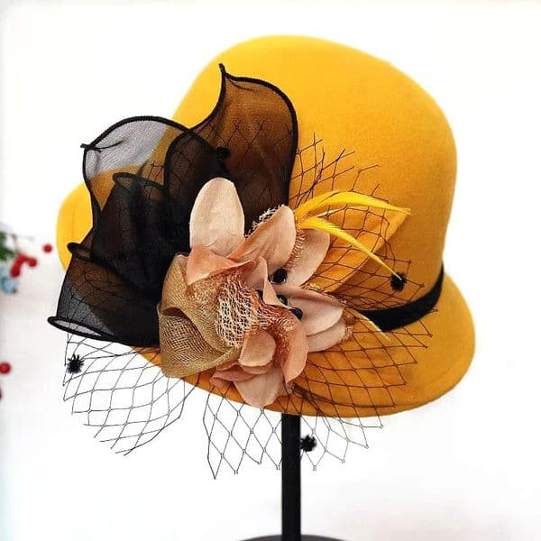 Autumn Winter Wool Women Elegant Church Hat Ball Ribbon Solid Color Ladies Jazz Cap Female Bow Bowler Wedding Ceremony Cap 250509