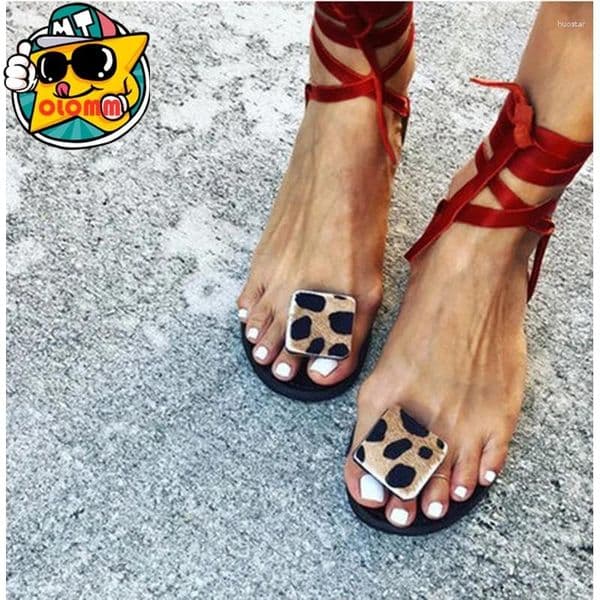 Sandals 2025 Summer Fashion Women Flat Sexy Leopard Print Handmade Open Toe Flip-Flops Plus Size 35-43