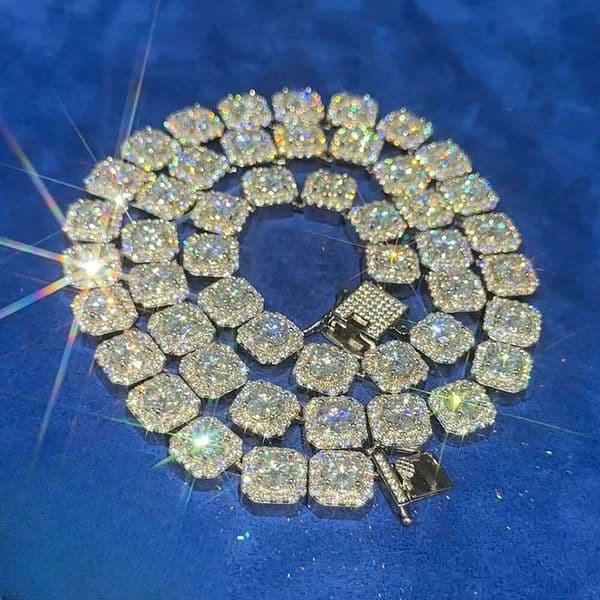 Custom Sier Moissanite Hip Hop Tennis Chain Necklace for Men Women