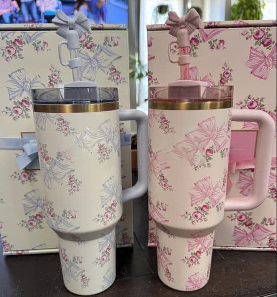 US STOCK Rosa Beaux pink Christmas love Mugs H20 40oz Stainless Steel Tumbler Cup for Valentines Day Gift Water Bottle 050917 M260227