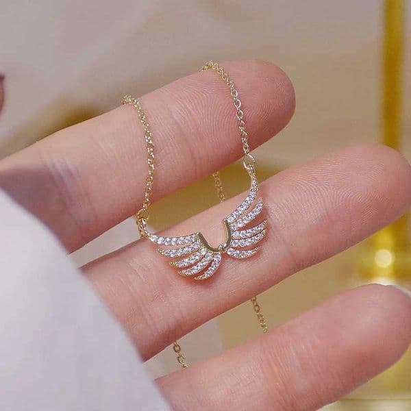 Jewer Designer Earring 14K Plated Gold Exquisite gold Simplicity Angel for woman Wings Charm Short Design Clavicle Zircon Women Necklace moissanite Birtay Gi