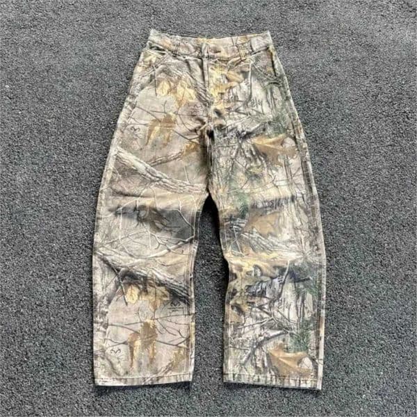 Men's Jeans Branch Camouflage American Style Old Washed Wide Leg Retro Loose Fashion Trend Street Straight Jeans Camo Pants Y2K Men's Clothing
