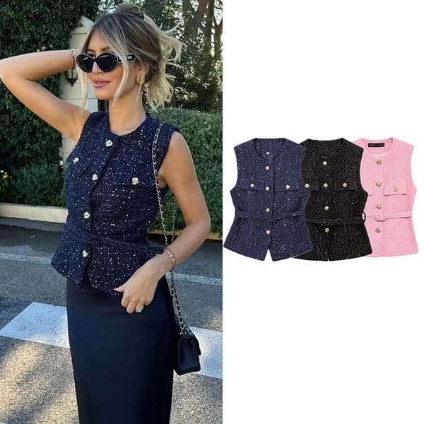 Spring vest jacket womens 2025 fashionable ultrathin with Oneck street clown youth 250506