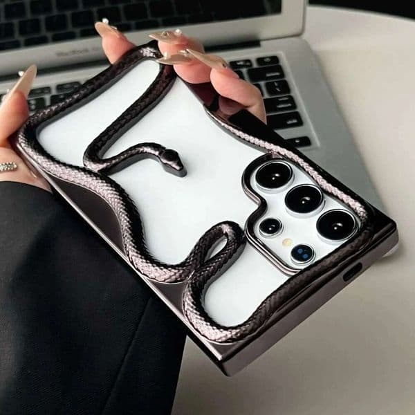 Plating 3D Hollow Snake Phone Case For Samsung S25 S24 S22 S23 Ultra FE A56 A36 A26 A16 A06 A55 Fashion Soft Shockproof Cover