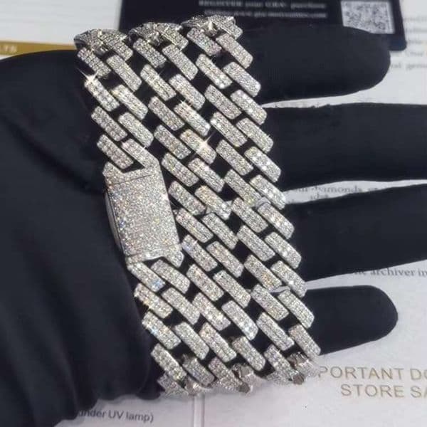 Pure sier jewelry men's necklace 10mm 2 rows Vvs chilled pyroxene Cuban chain aaa aaa