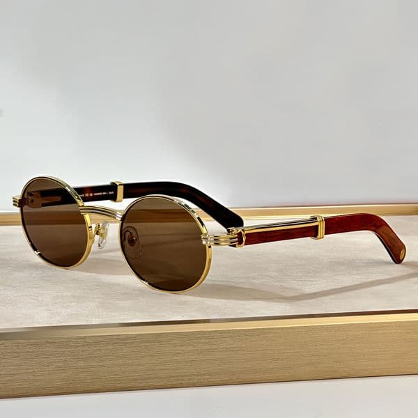 Vintage Round Sunglasses Gold Frame Brown Lens Men Designer Sunglasses UV Protection Eye Wear Luxury Summer Shades