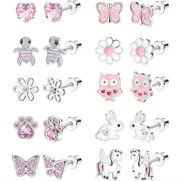 Bobisty Cute Earring Stainless Steel Cute Screw Back Earrings for Women Rainbow CZ Stud Earrings Hypoallergenic Screwback Stud 250512
