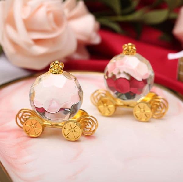 100pcs Golden Wedding Favors Crystal Pumpkin Carriage For Baby Shower Party Giveaways Newborn Baptism Birthday Souvenir Gift ni168