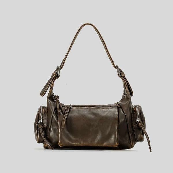 Vintage Underarm For Women Designer Multiple Pockets Shoulder Bags Soft Washed Pu Leather Crossbody Bag Y2k