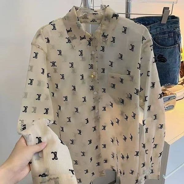 Designer long sleeved shirt for women, thin design for spring and summer sun protection, niche and loose casual top