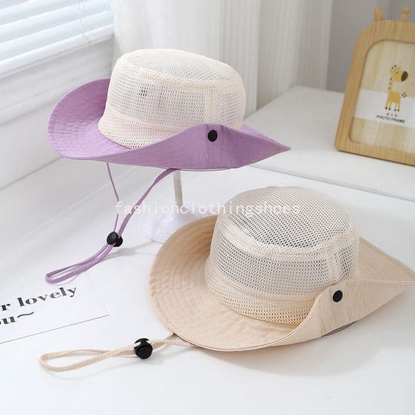 Children Summer Fisherman Hat Patchwork Mesh Breathable Boys Girls Bucket Hat Outdoor Mountaineering Kids Panama Sunscreen Cap