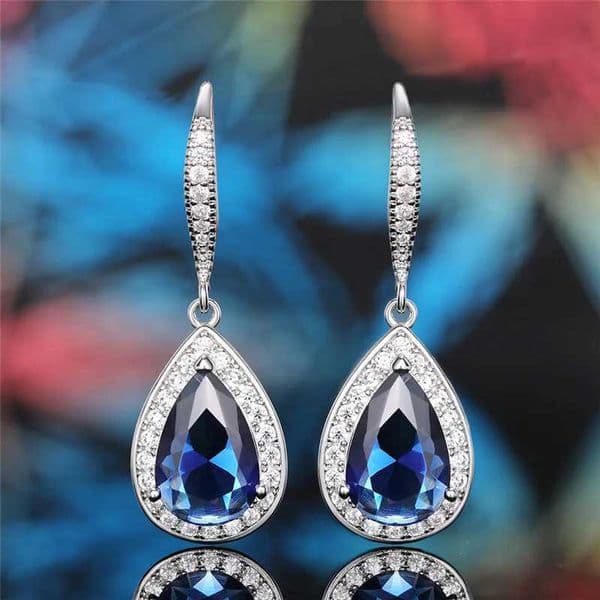 925 Sterling Silver Fashion Women Drop Earrings with Blue Cubic Zirconia Exquisite Ladys Accessories Anniversary Party Gift