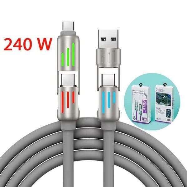 New trend silicone 1.5M 240W 5a mobile charger C-type PD 27W phone 4-in-1 fast charging cable
