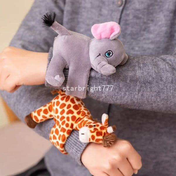14CM Lovely Elephant Giraffe Sloth Tortoise Slap Snap Wrap Wristband Bracelet Plush Stuffed Animal Doll Wristband