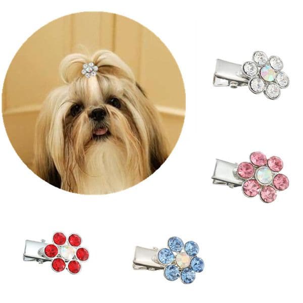 2026 New 4Pcs Diamond Fashion Dog Plum Flower Princess Mini Clip, Pet Products, Puppy Party Birthday Hair Grooming Accessories, Photography
