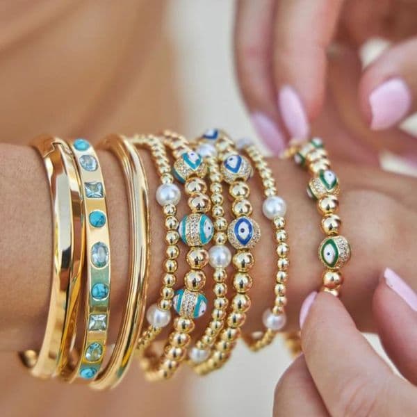 Bangle Strand KKBEAD Evil Eye Bracelet Femme Jewelry For Women CZ Bracelets 18 K Waterproof Gold Plated Beads Pulseras Mujer Moda
