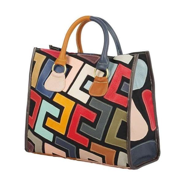 Genuine cowhide hand-ed with random contrasting colors, casual handheld crossbody bag for women