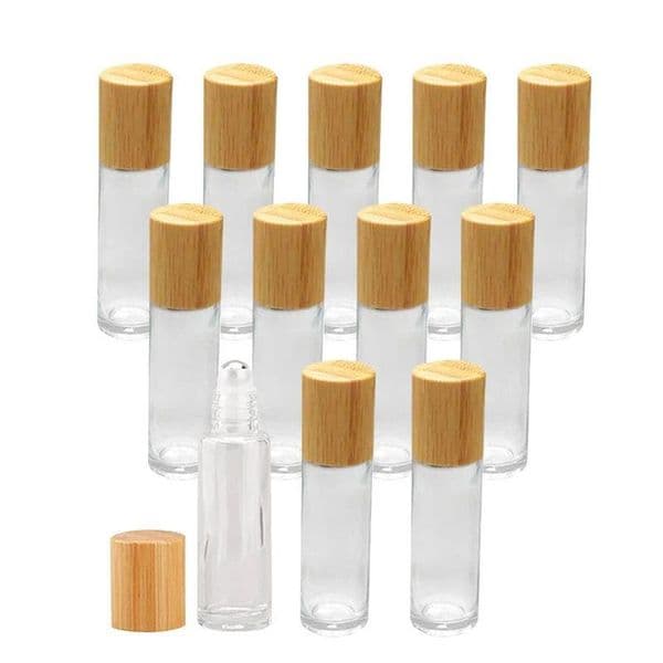 5ml 10ml Frosted Clear Glass Roller Bottles with Metal Rollers Ball Essential Oil Vials with Bamboo Cap Tntbw