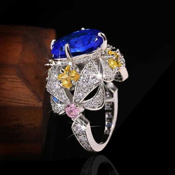 Vintage Jewelry Luxury Big Sphire 925 Sterling Silver Rings for Women Elegant Flower Engagement Wedding Band Anniversary RingsXJ250514