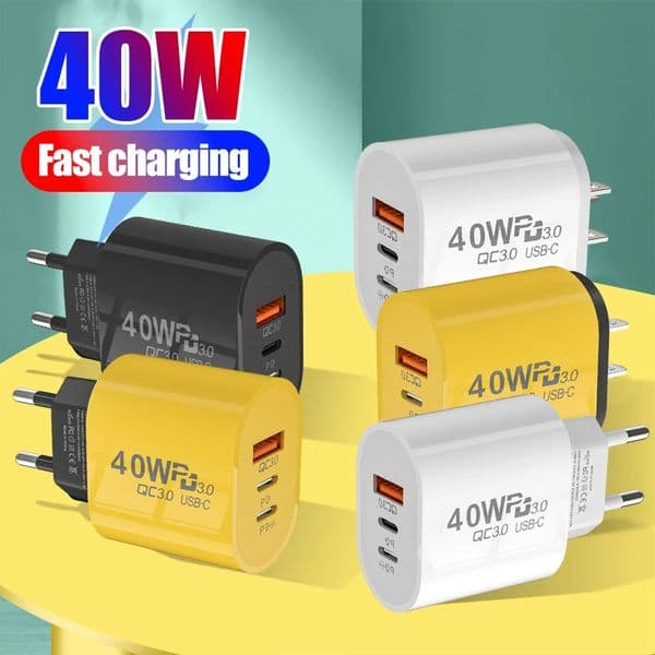 40W Quick Charge EU US Plug PD USB-C Type C Fast USB QC 3.0 Charger for iPhone 16 15 14 13 12 11 Pro Max Xiaomi Samsung S25 S24 S23 Ultra Plus