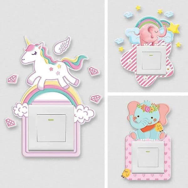 Cartoon Animal Unicorn Flamingo Switch Suite Room Decoration PU Leather Switch Sticker Luminous Switch Socket Wall Sticker 250509