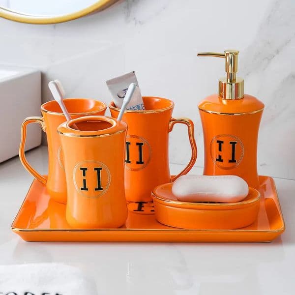 2026 New Sanitary Ware Washing Set Five-Piece Sets Ceramic Lotion Bottle Bathroom Decoration Hotel Household Cross-Border Wholesale Free Shi