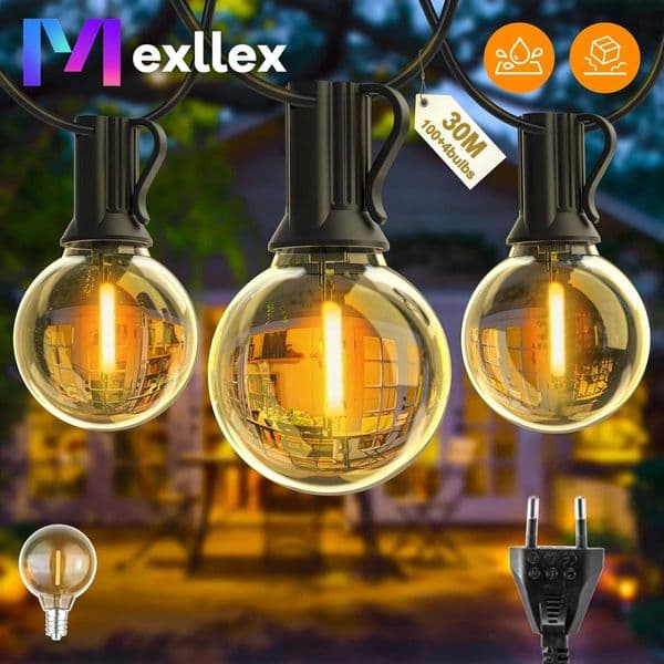 Mexllex G40 LED Globe String Lights Outdoor with Plug Plastic Waterproof Bulbs For Christmas Party Garden Decorate Garland Lamp Z250514